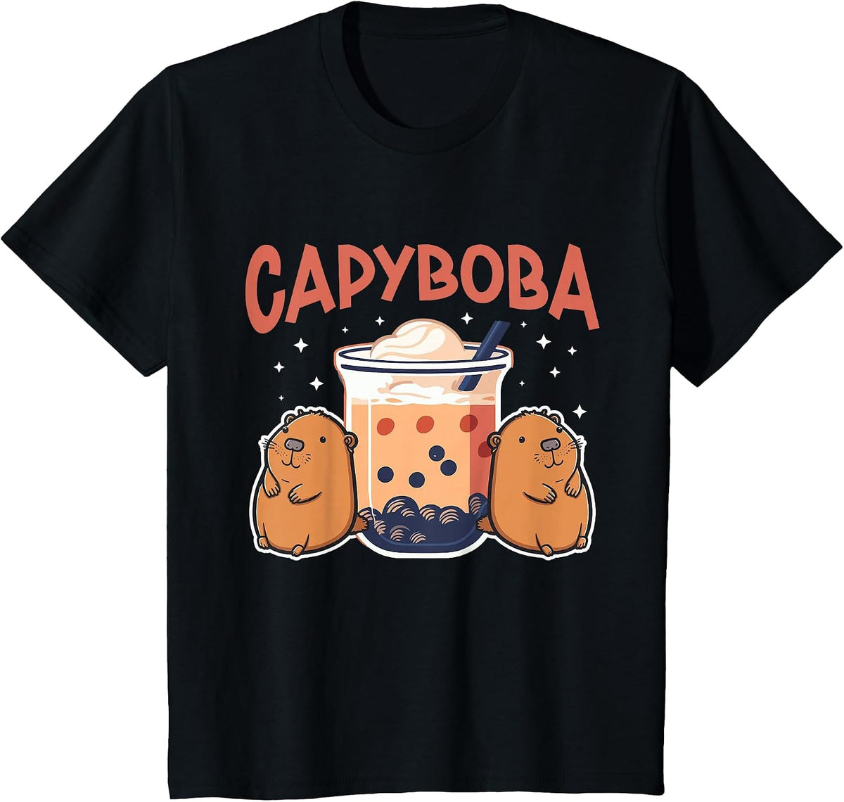 Capyboba Milk Tea Capybara Bubble Tea T-Shirt - Black