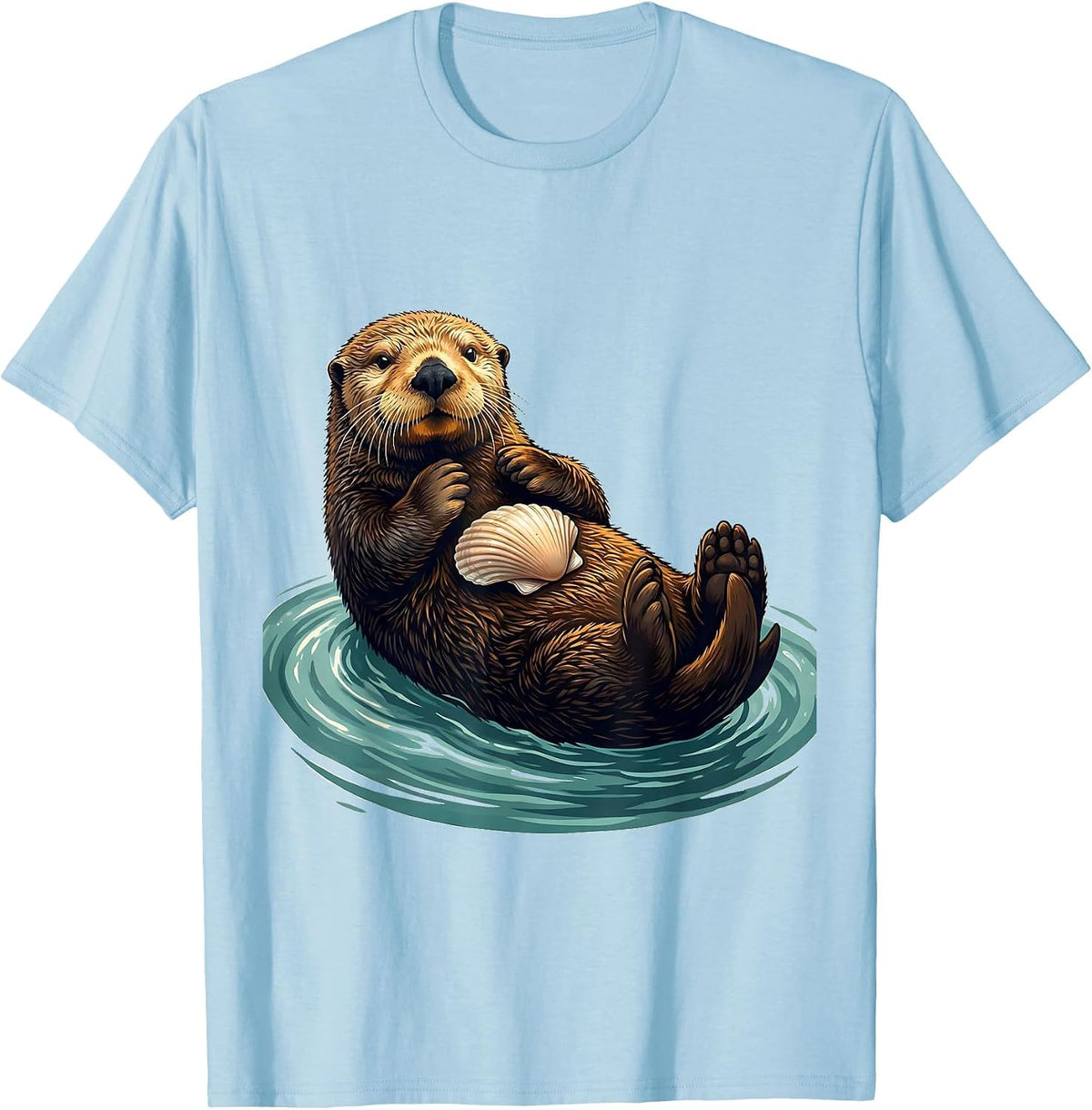 Sea Otter Balancing Shell Funny Otter Lover Humor T-Shirt, Men, Baby Blue, Medium - As Pictured