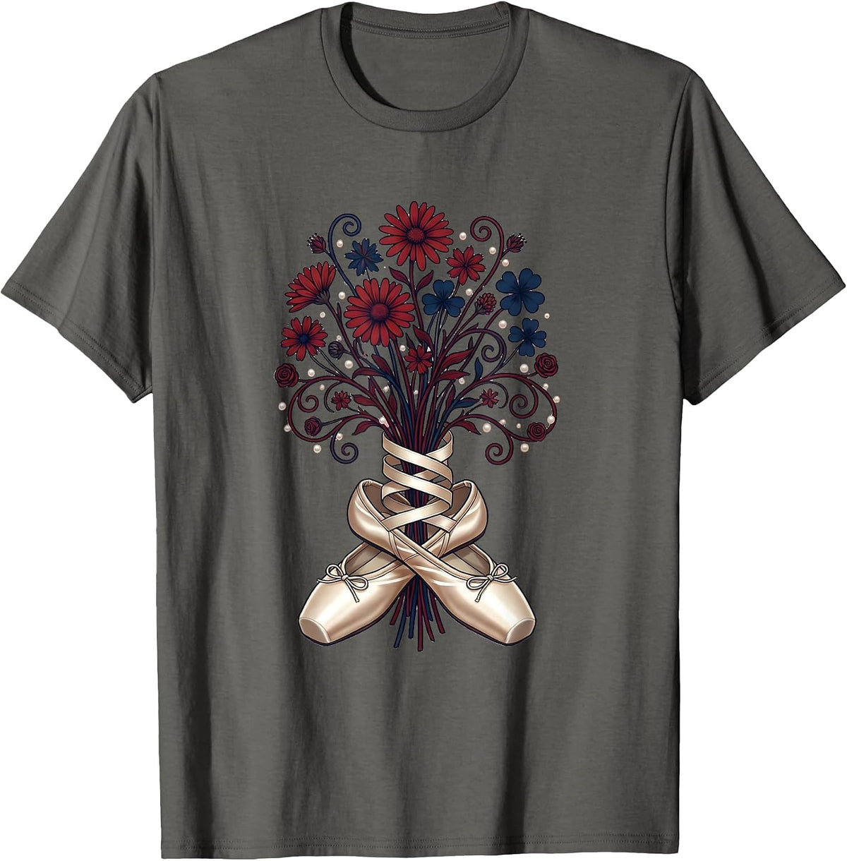 Patriotic Wildflower Picker Red White Blue T-Shirt - Asphalt Grey