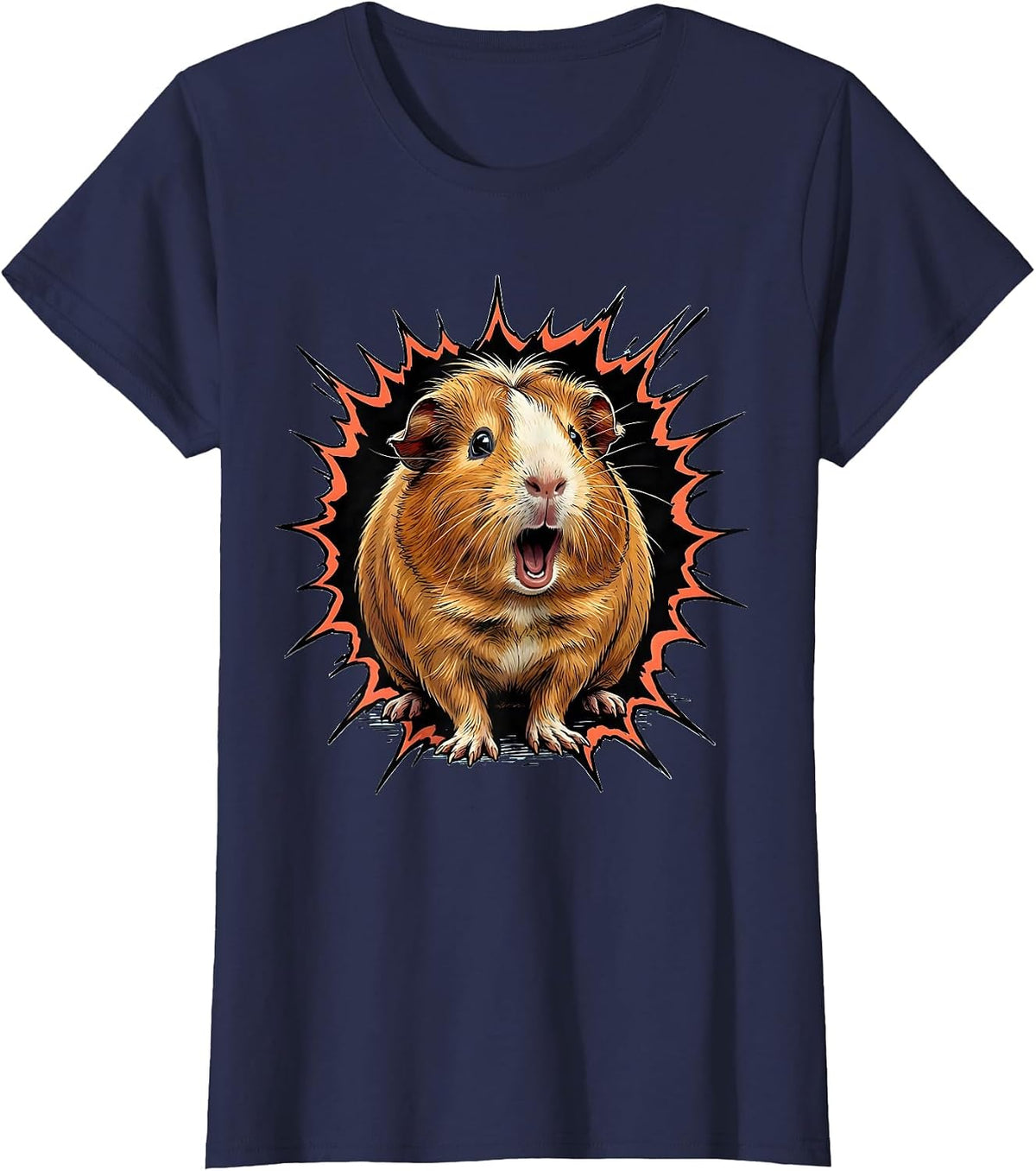 Women's Rounded Tailless Guinea Pig Funny Pet Lover Humor T-Shirt - Navy Blue