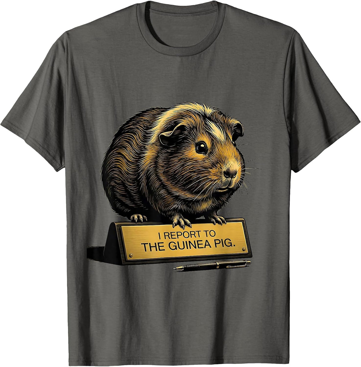 I Report To The Guinea Pig Funny Pet Lover Everyday Humor T-Shirt - Asphalt Grey