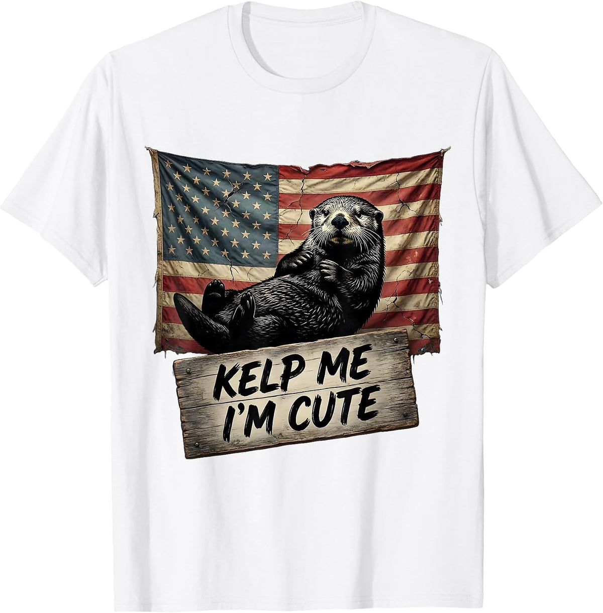 Men's Kelp Me I'm Cute Sea Otter Design T-Shirt - White