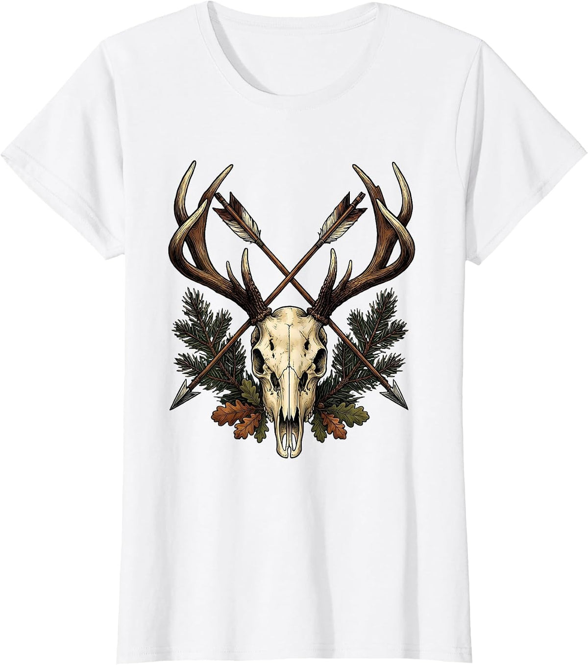 Crossed Arrows Deer Skull Hunting Graphic Tee T-Shirt - White