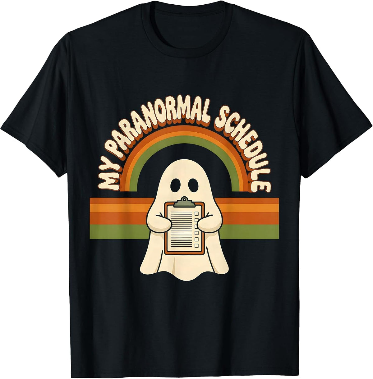 Men's My Para Normal Schedule Retro 70s Ghost Halloween Para T-Shirt - Black