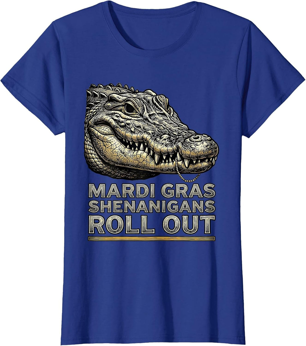 Women's Mardi Gras Shenanigans Roll Out Woodcut Engraving Carnival T-Shirt - Royal Blue