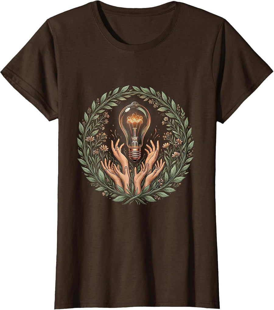 Women's Special Education Teacher Lightbulb Hands Design T-Shirt - Brown