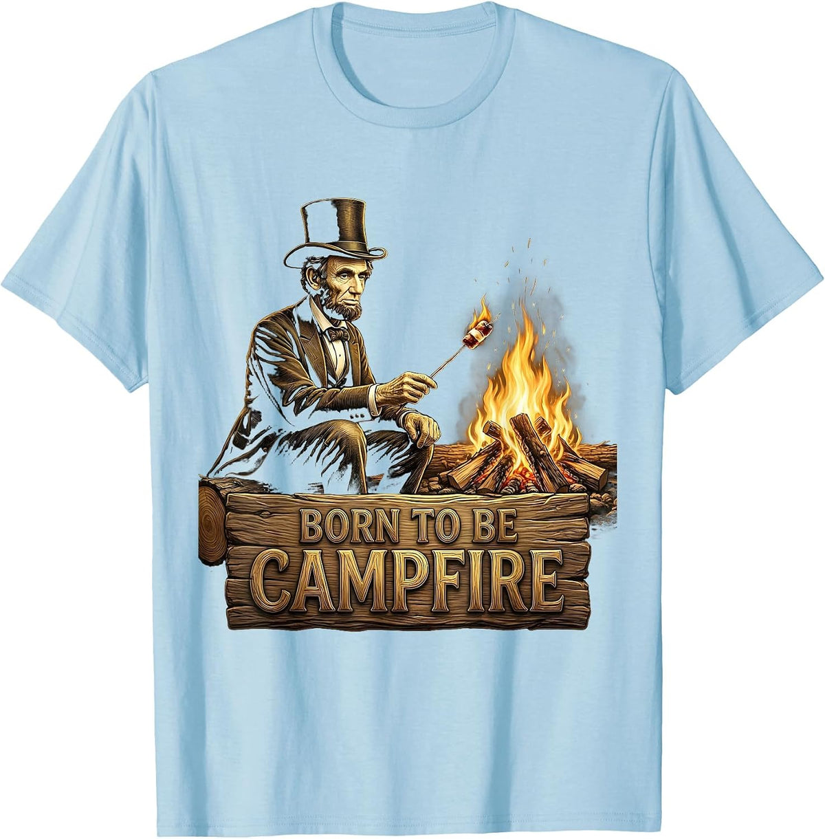 Men's Born to Be Campfire Outdoor Adventure Design T-Shirt - Baby Blue