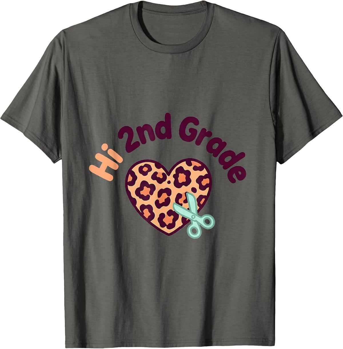 Men's Hi 2nd Grade Cute Kawaii Leopard Heart Back To School T-Shirt - Asphalt Grey