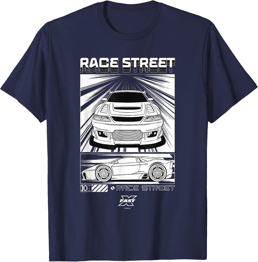 Fast X Race Street Silver Sports Car Retro Comic Poster T-Shirt - Navy Blue