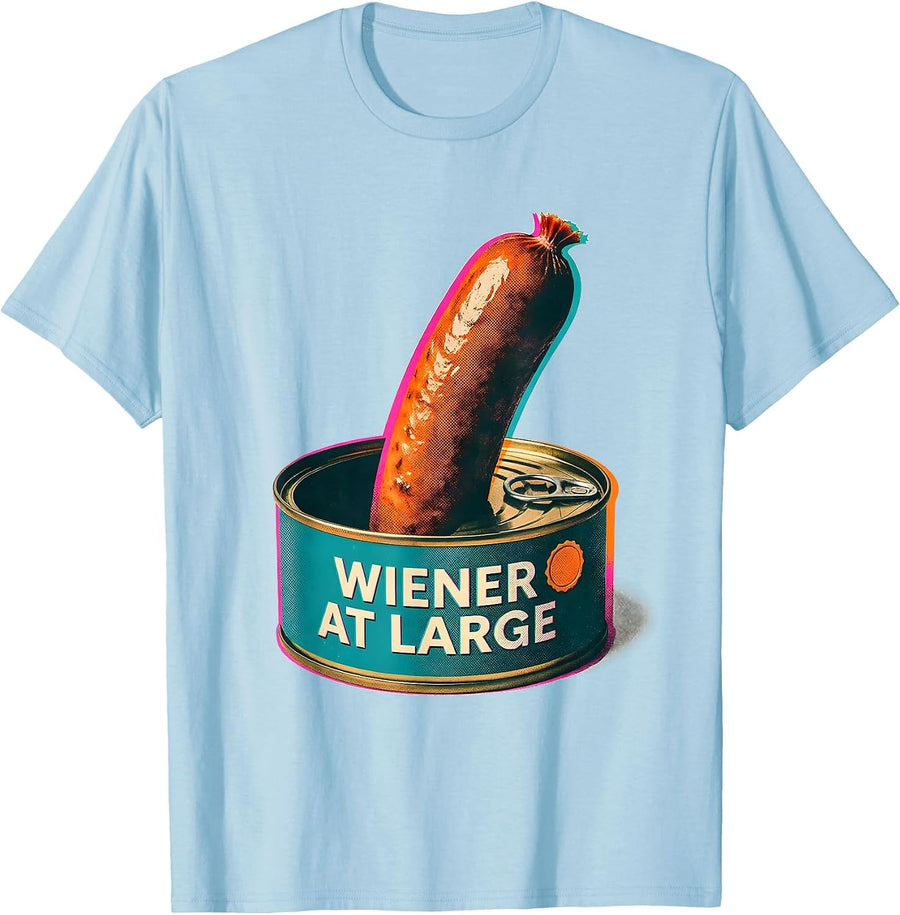 Men's Wiener At Large Funny Food Pun Sausage Lover Humor T-Shirt - Baby Blue