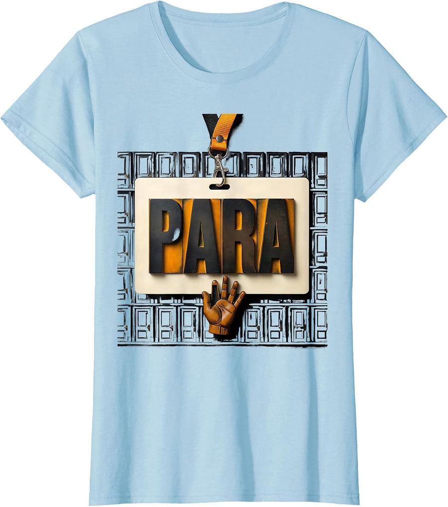 Women's Para Vintage Wood Type Letterpress School Support Staff T-Shirt - Baby Blue