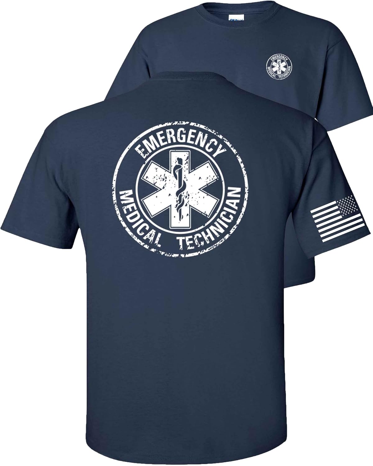 Occupations-911 Dispatcher First Responders Firefighter EMT ERT T-Shirt BAF Flag American - Emt Circle-navy