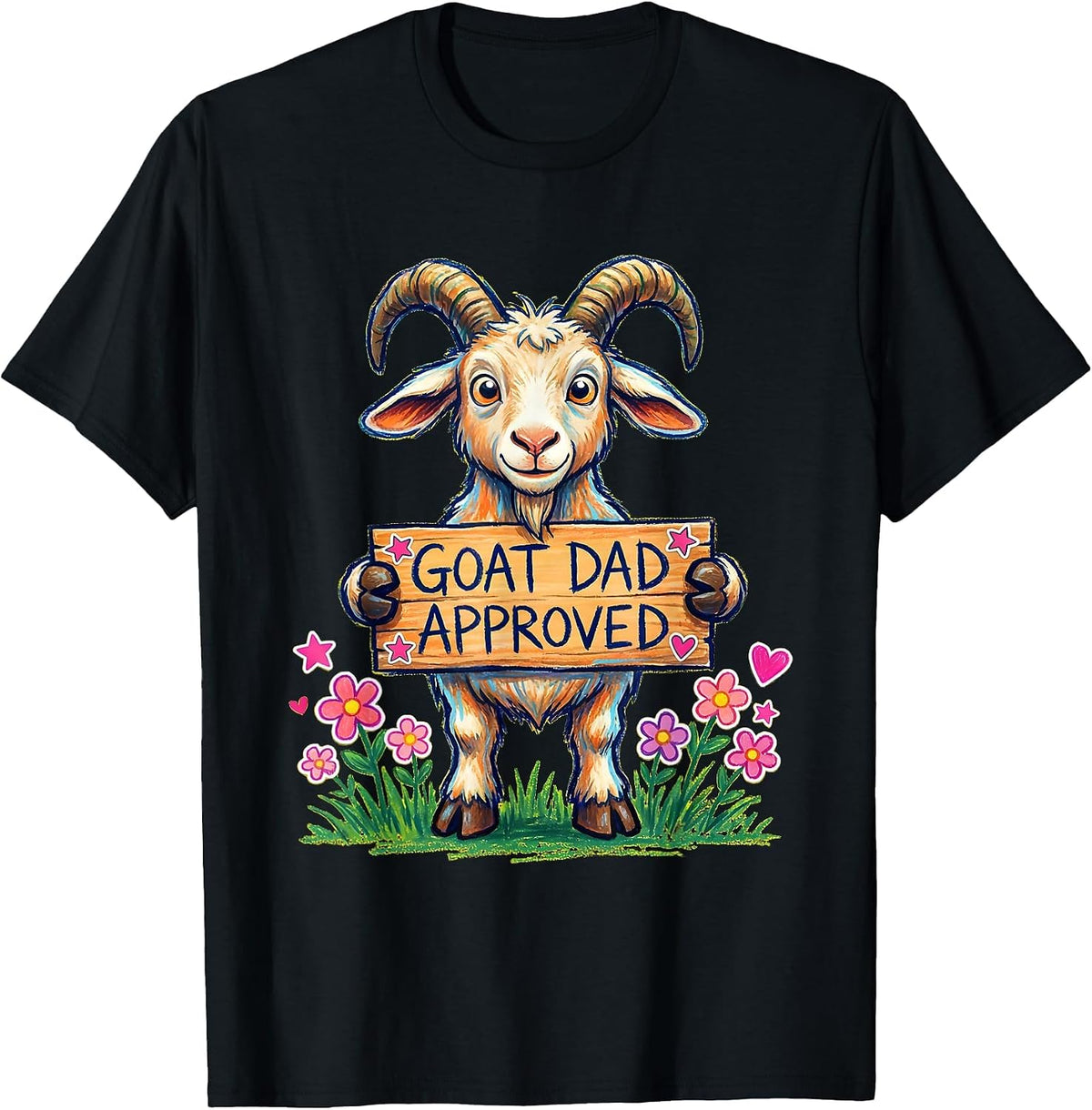 Men's Goat Dad Approved Funny Goat Lover Design T-Shirt - Black