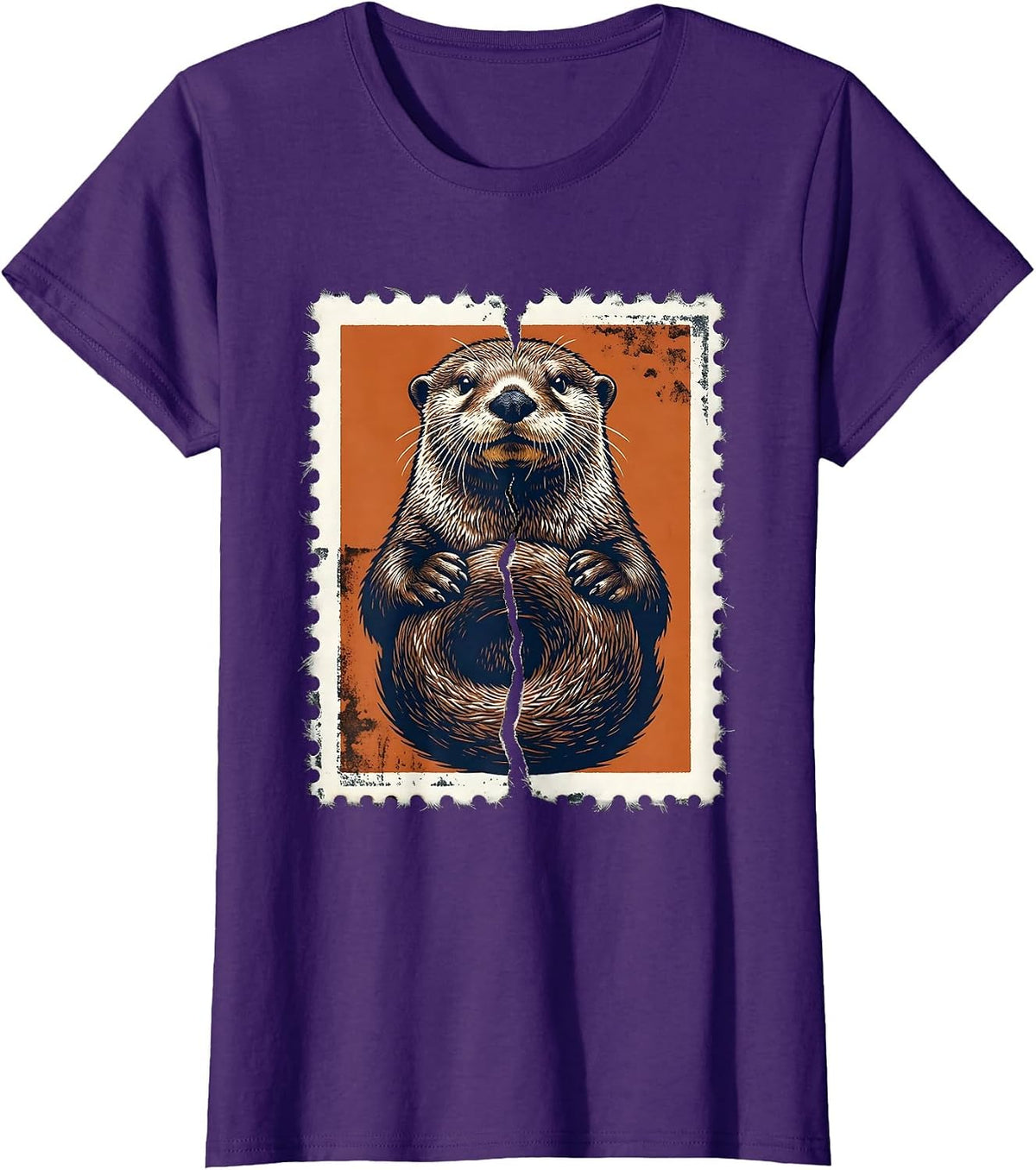 Women's Sea Otter Rubber Stamp Funny Otter Lover Novelty Gift T-Shirt - Purple