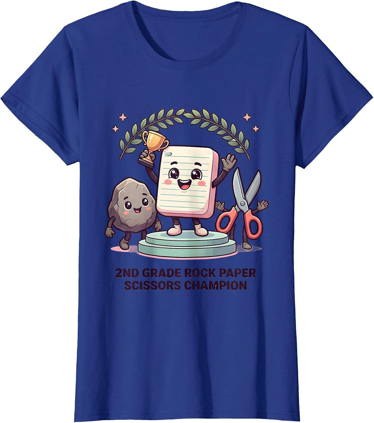 2nd Grade Rock Paper Scissors Champion Cute Kawaii Back T-Shirt, Women, Royal Blue, Large - As Pictured