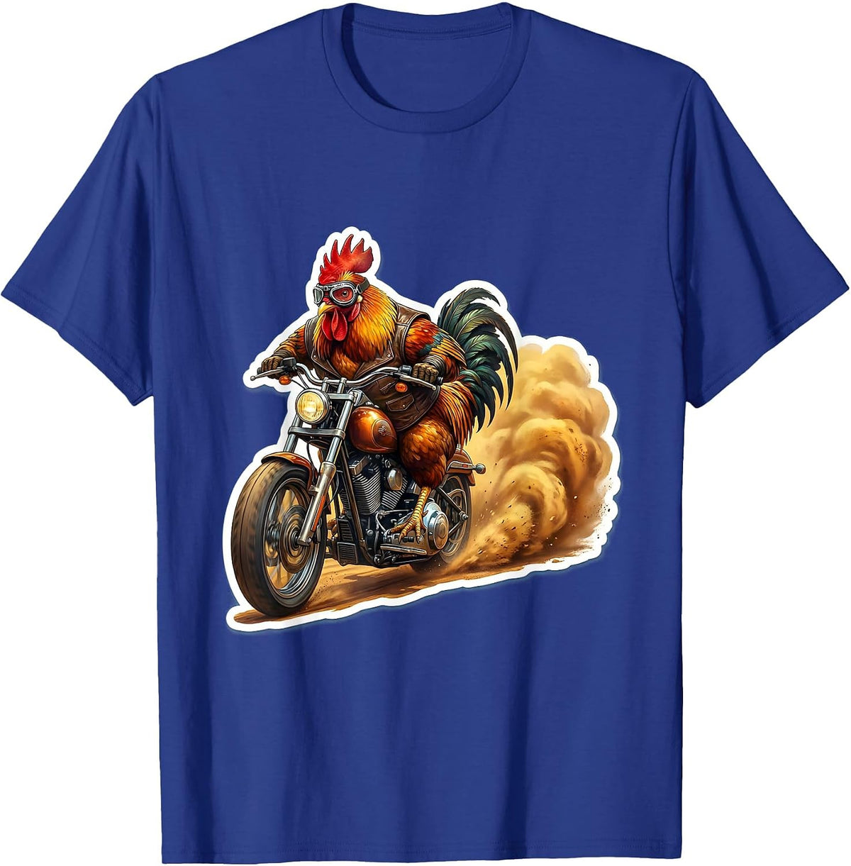 Chicken Riding a Chopper Motorcycle Biker Tee T-Shirt - Royal Blue
