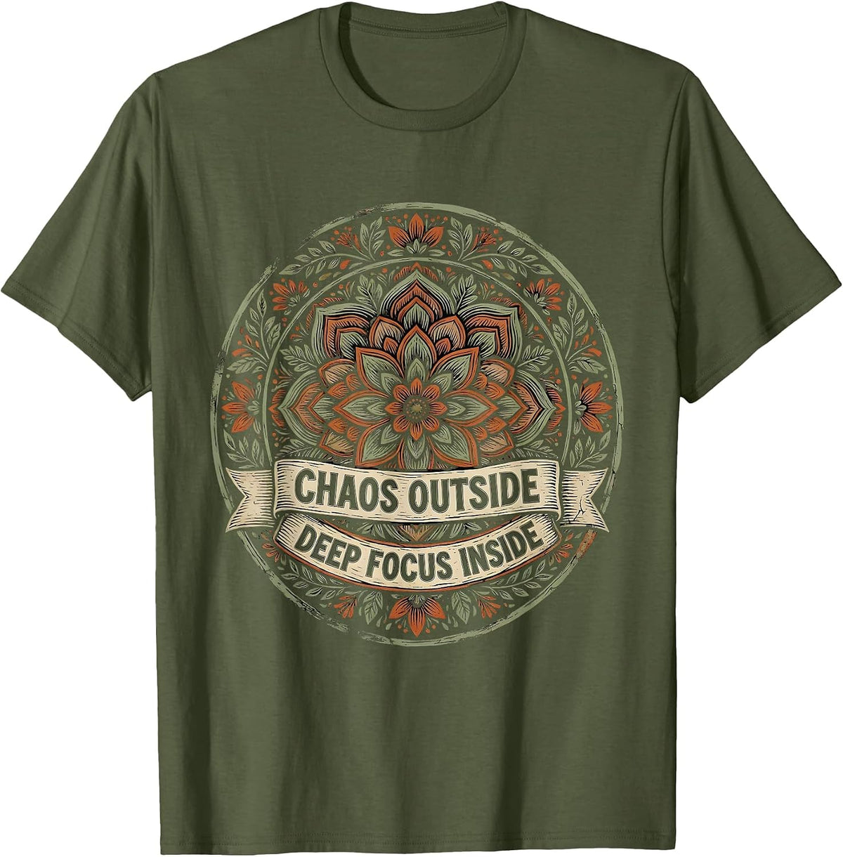 Men's Chaos Outside Deep Focus Inside Autism Design T-Shirt - Olive Green