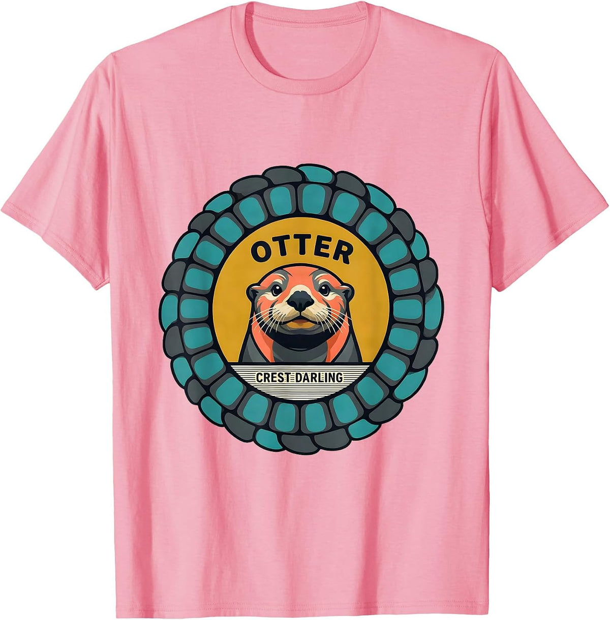 Men's Otter Crest Darling Midcentury Modern Animal Lover Surfing T-Shirt - Pink