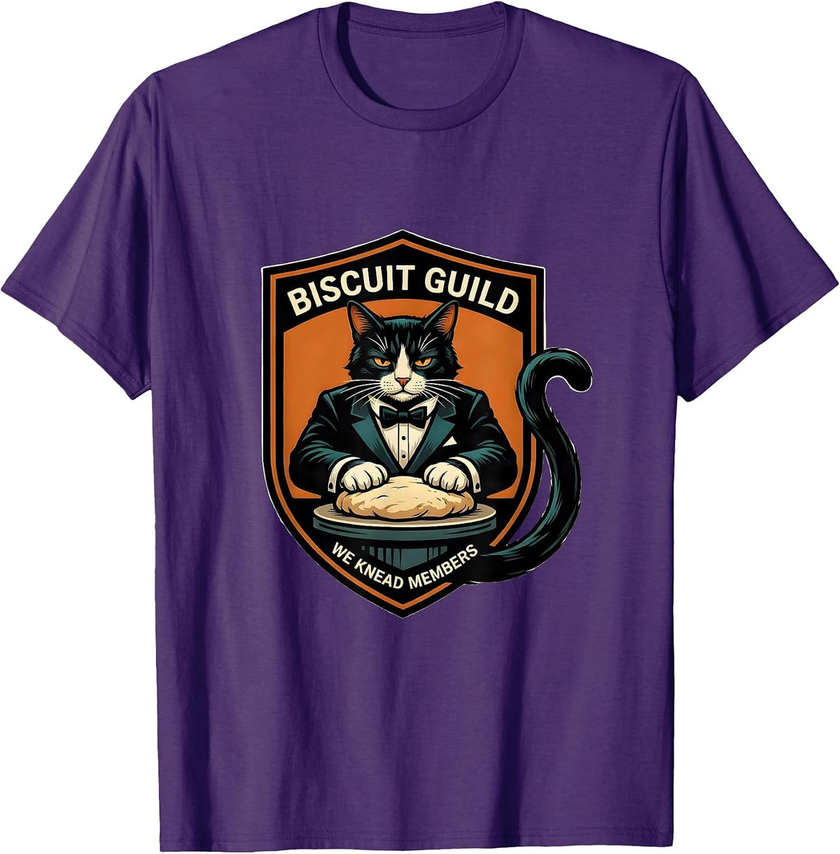 Men's Biscuit Guild We Knead Members Funny Cat Baking Humor T-Shirt - Purple