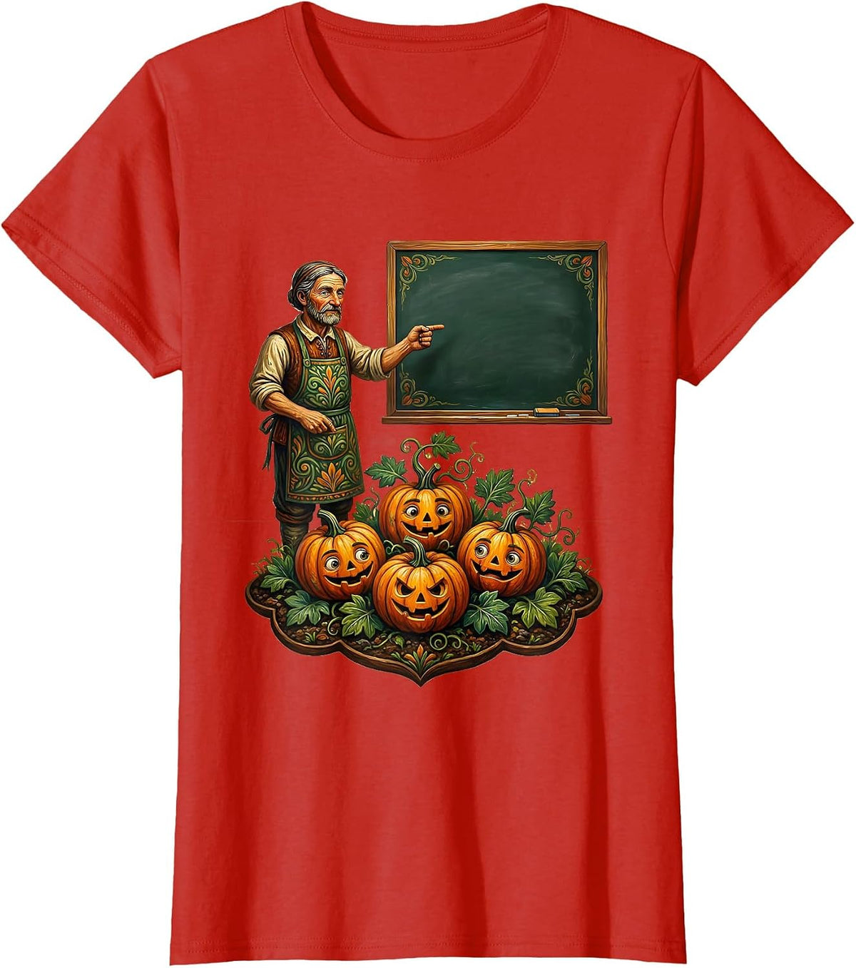 Teacher Pumpkin Folk Art Classroom Fall Pride T-Shirt - Red