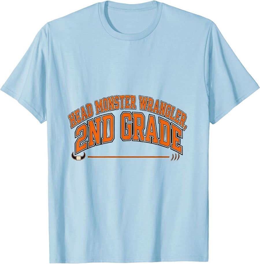 Men's Head Monster Wrangler 2nd Grade Funny Teacher Halloween T-Shirt - Baby Blue