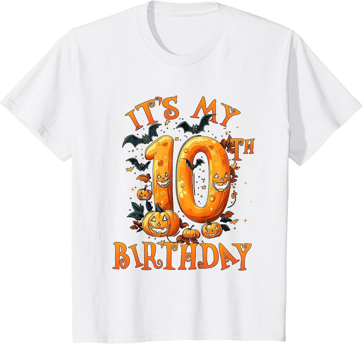 Boo It's My 10th Birthday Halloween Pumpkin 10 Years Old T-Shirt - White