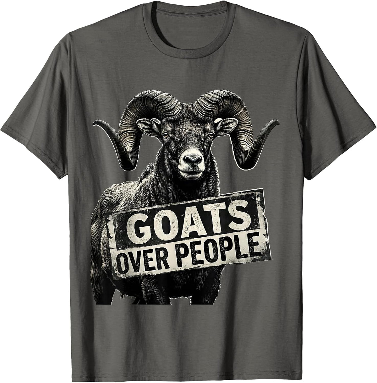 Men's Goats Over People Funny Goat Lover Design T-Shirt - Asphalt Grey