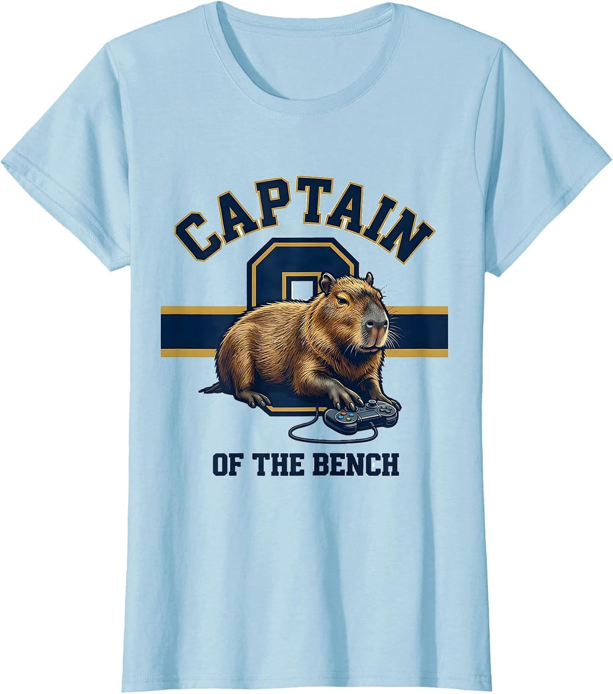 Captain of the Bench Funny Capybara Gamer Meme Humor T-Shirt - Baby Blue