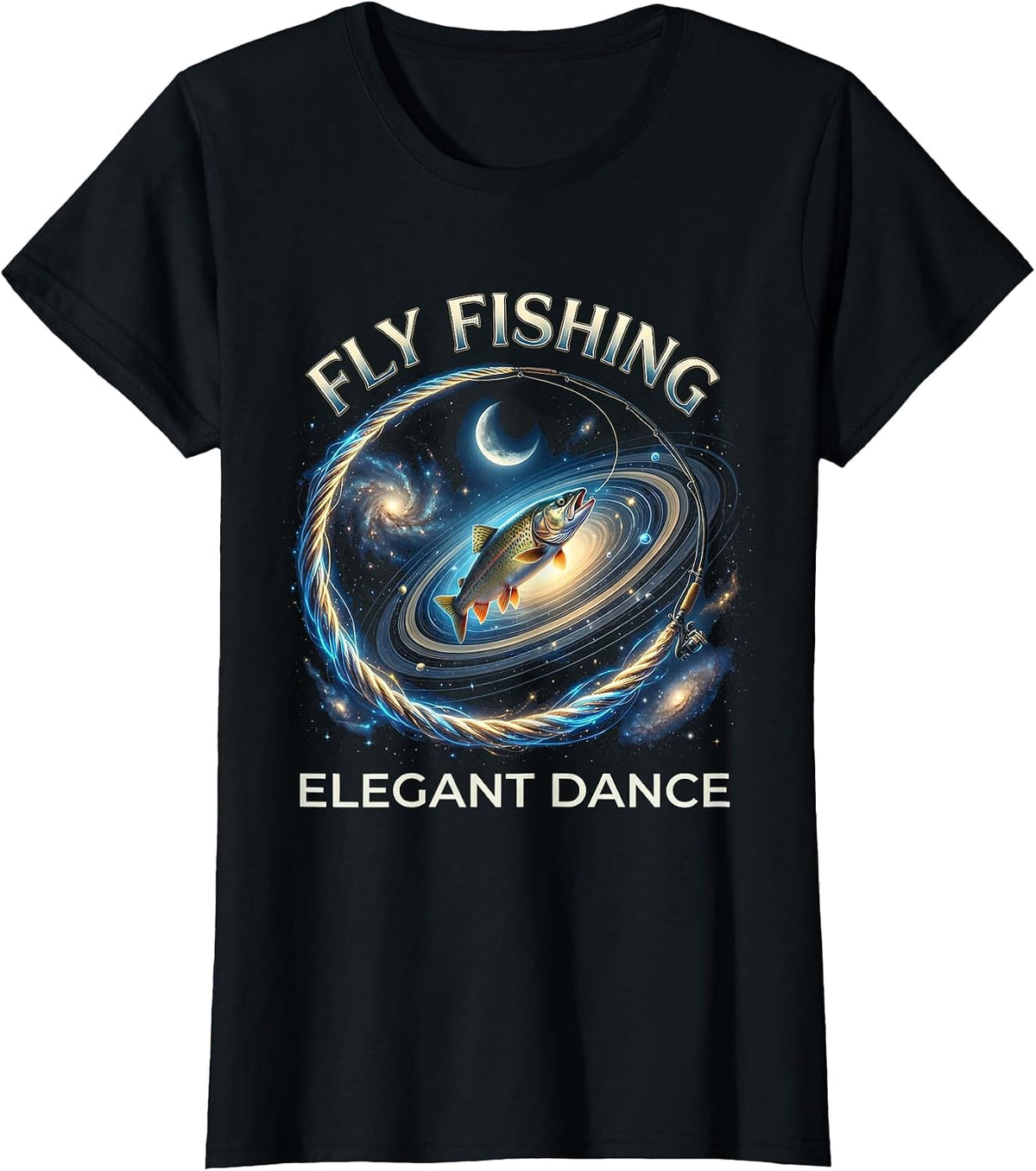 Fly Fishing Elegant Dance Angler Design T-Shirt - Black