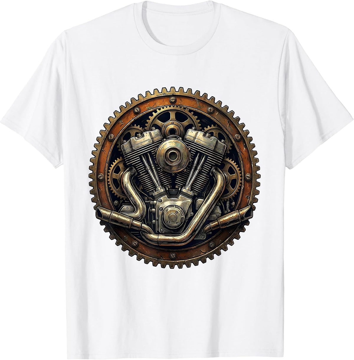 Men's Vintage Old Motorcycle Engine Gear Illustration T-Shirt - White