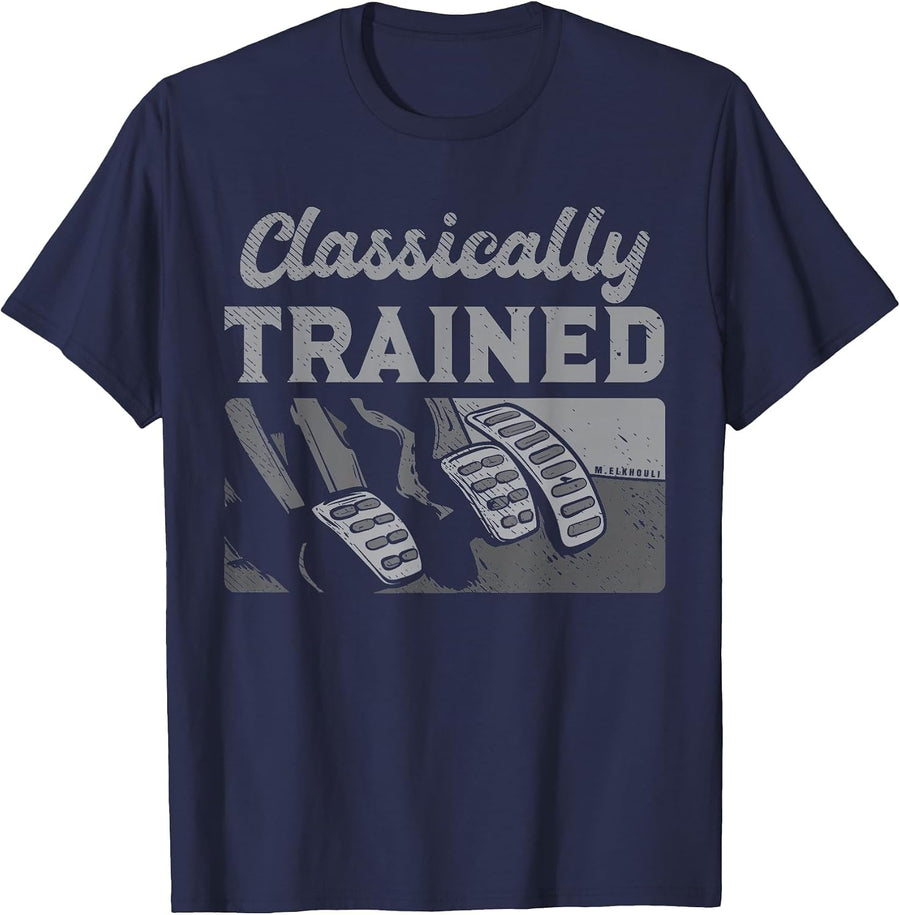 Racing Three Pedals Classically Trained Manual Transmission T-Shirt - Navy Blue