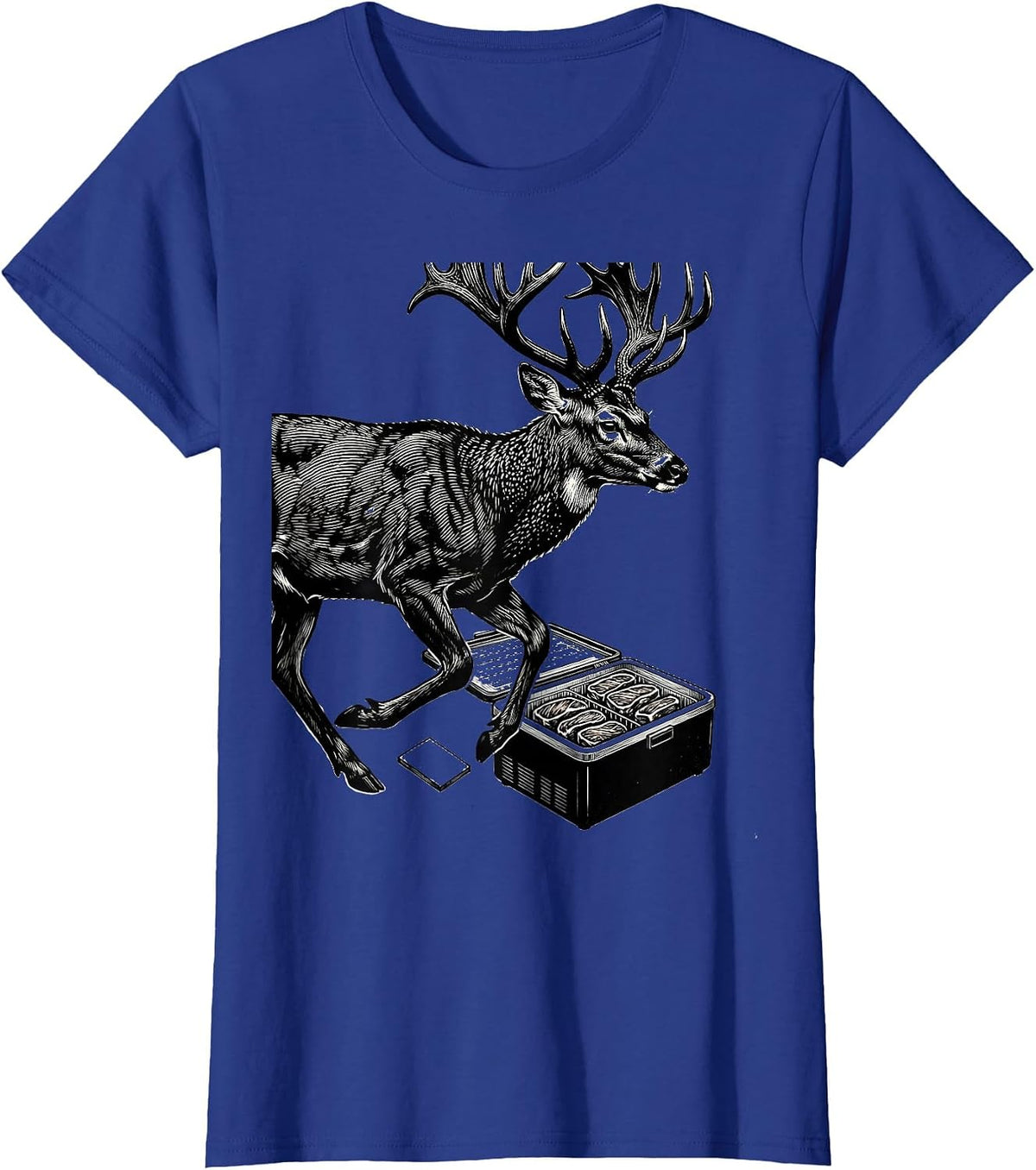 Women's Deer Buck Hunting Freezer Meat Scratchboard Humor T-Shirt - Royal Blue