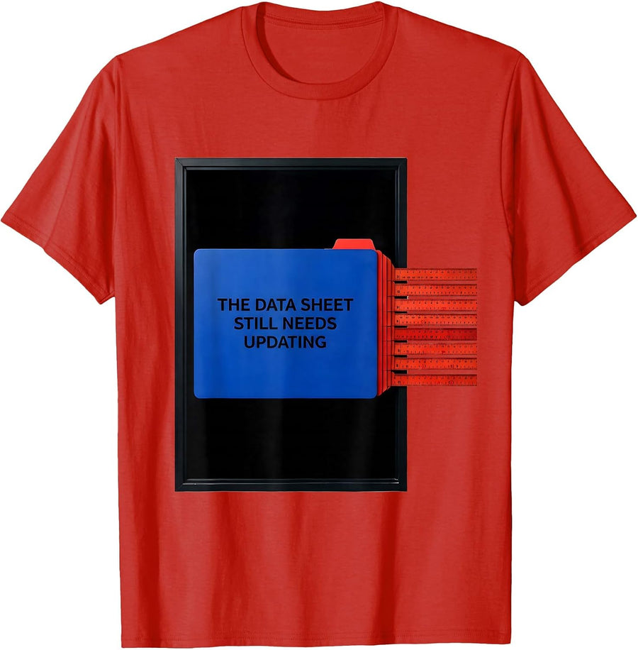 Men's The Data Sheet Still Needs Updating Funny Teacher Humor Gift T-Shirt - Red