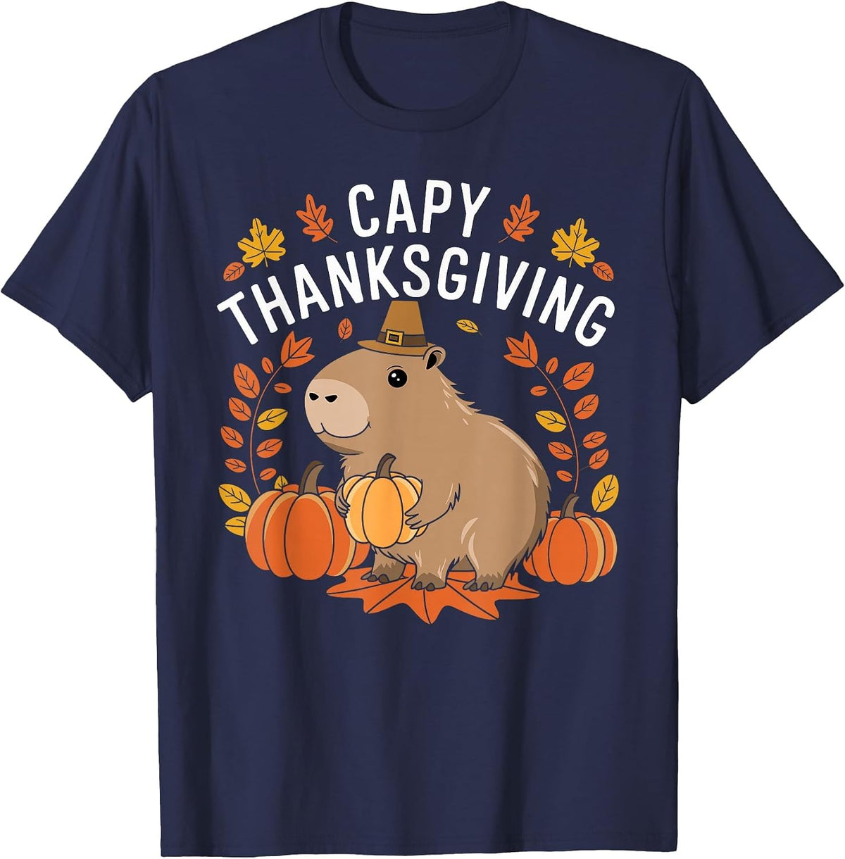 Capy Thanksgiving Funny Capybara Thanksgiving Fall T-Shirt - Navy Blue