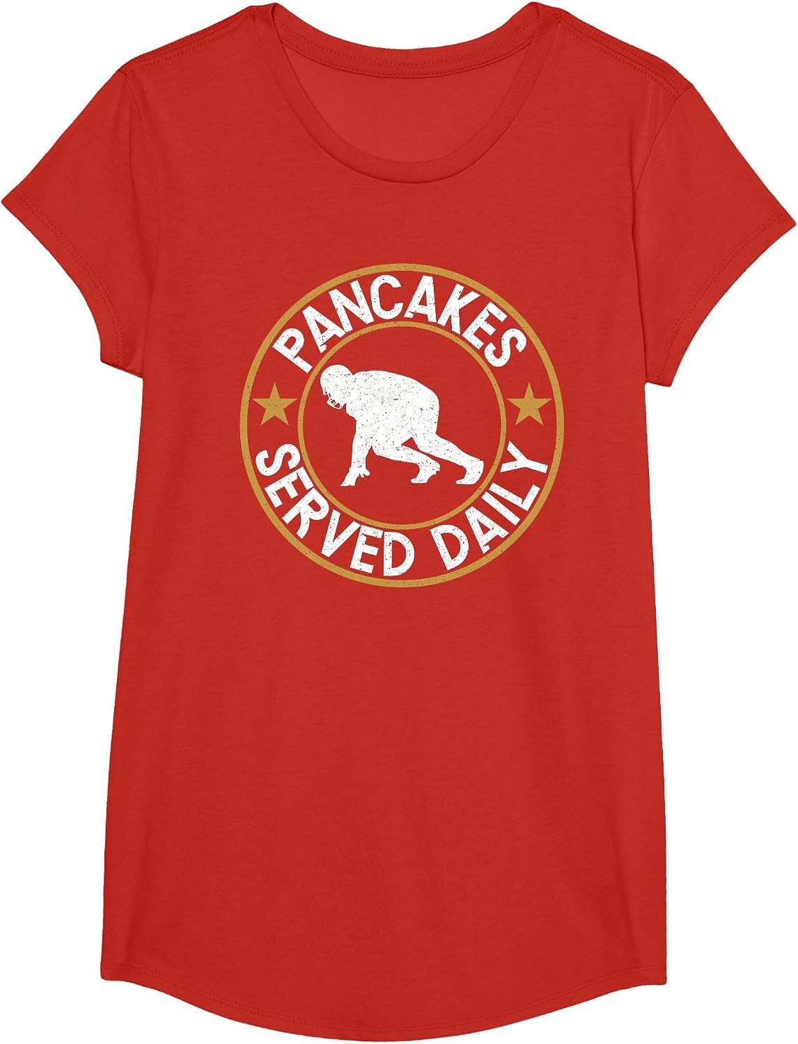 Pancakes Served Daily - Offensive Lineman Football T Shirt T-Shirt - Girls Red