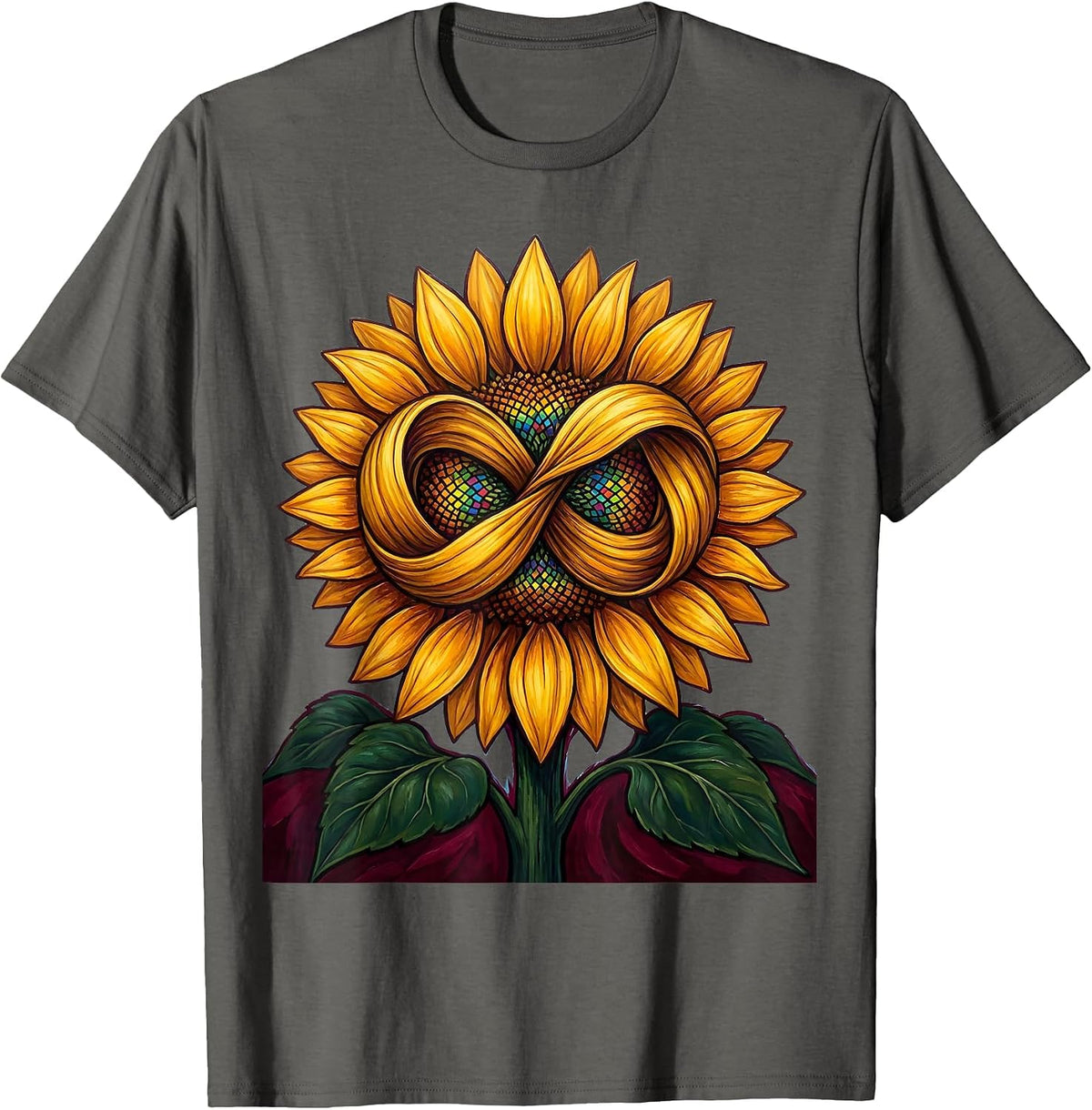Men's Autism Awareness Sunflower Infinity Symbol Design T-Shirt - Asphalt Grey