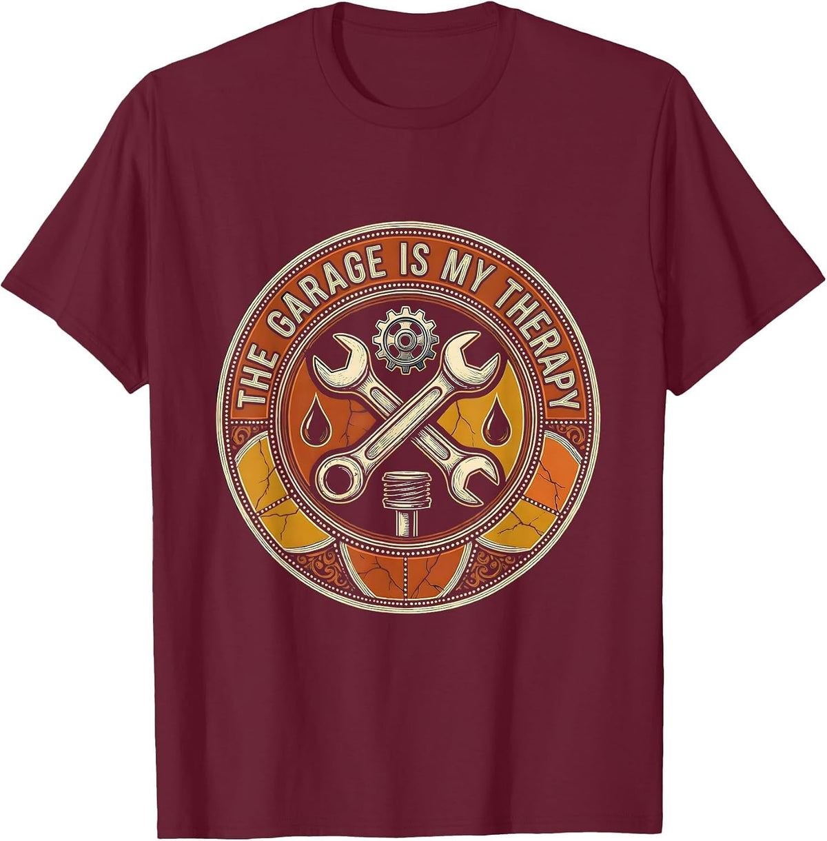 The Garage Is My Therapy Mechanic Design T-Shirt - Burgundy