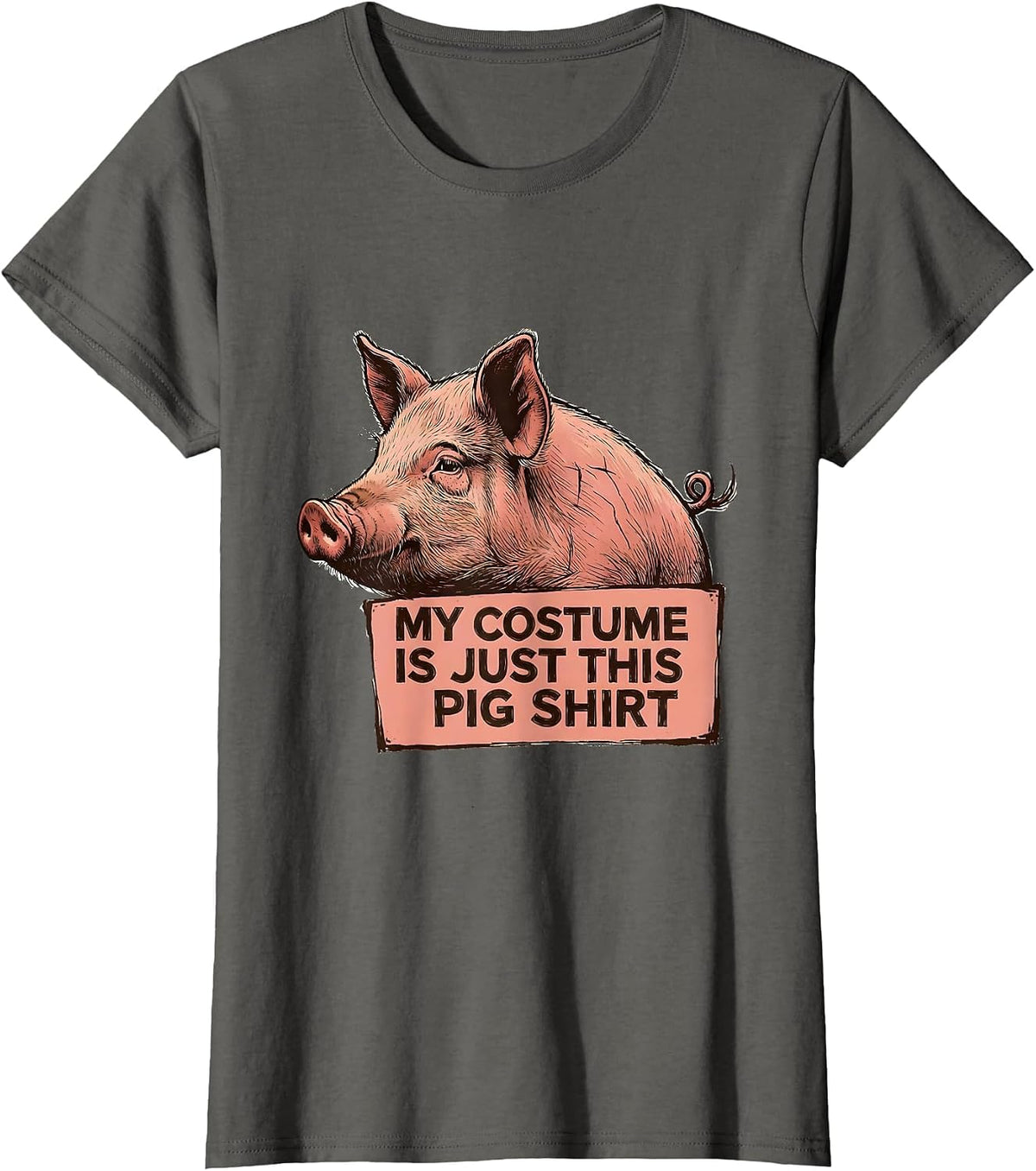 Women's My Costume Is Just This Pig Shirt Funny Pig Lover Halloween T-Shirt - Asphalt Grey
