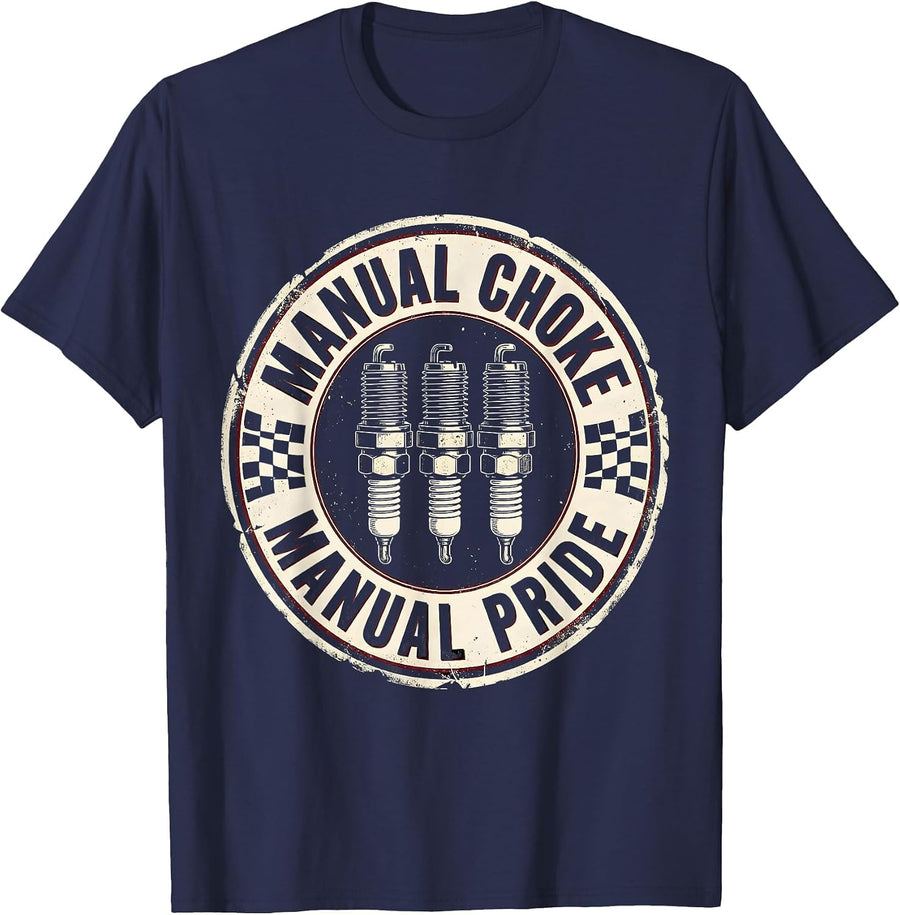 Manual Choke Manual Pride Vintage Muscle Car Racing T-Shirt - Navy Blue