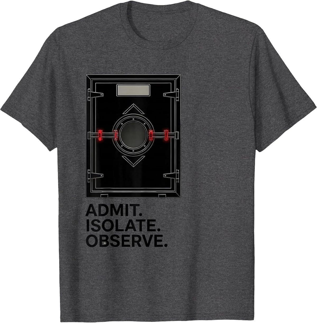 Admit. Isolate. Observe. Swiss International SCP Foundation T-Shirt - Dark Heather Grey