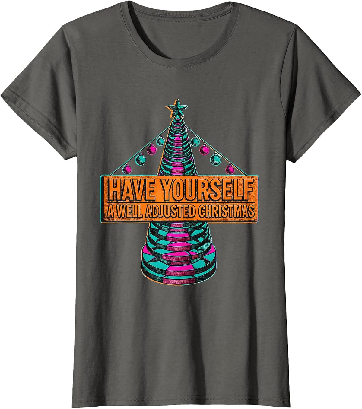 Women's Have Yourself A Well Adjusted Christmas Funny Chiropractor T-Shirt - Asphalt Grey