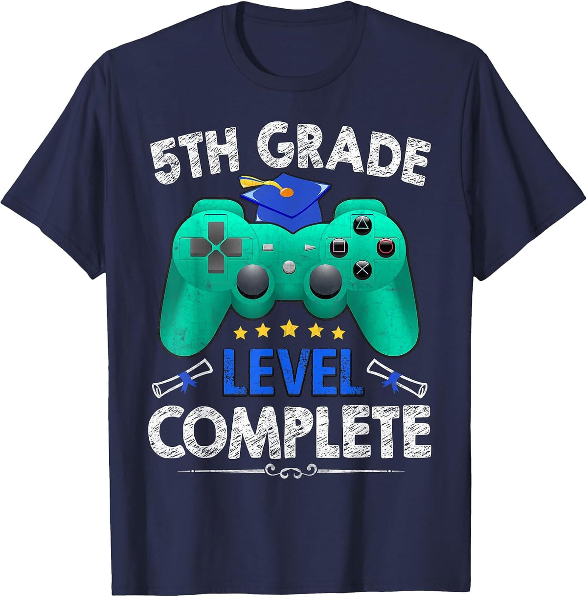 5th Grade Level Complete Tee Gamer Class of 2025 Graduation T-Shirt - Navy Blue