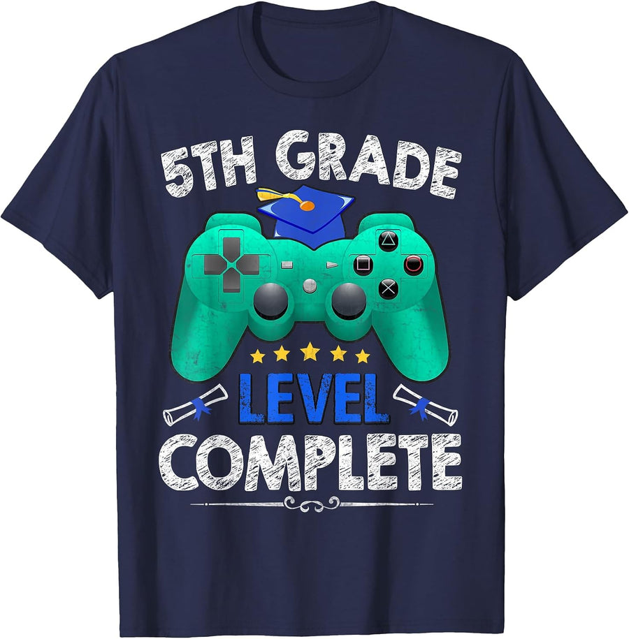 5th Grade Level Complete Tee Gamer Class of 2025 Graduation T-Shirt - Navy Blue
