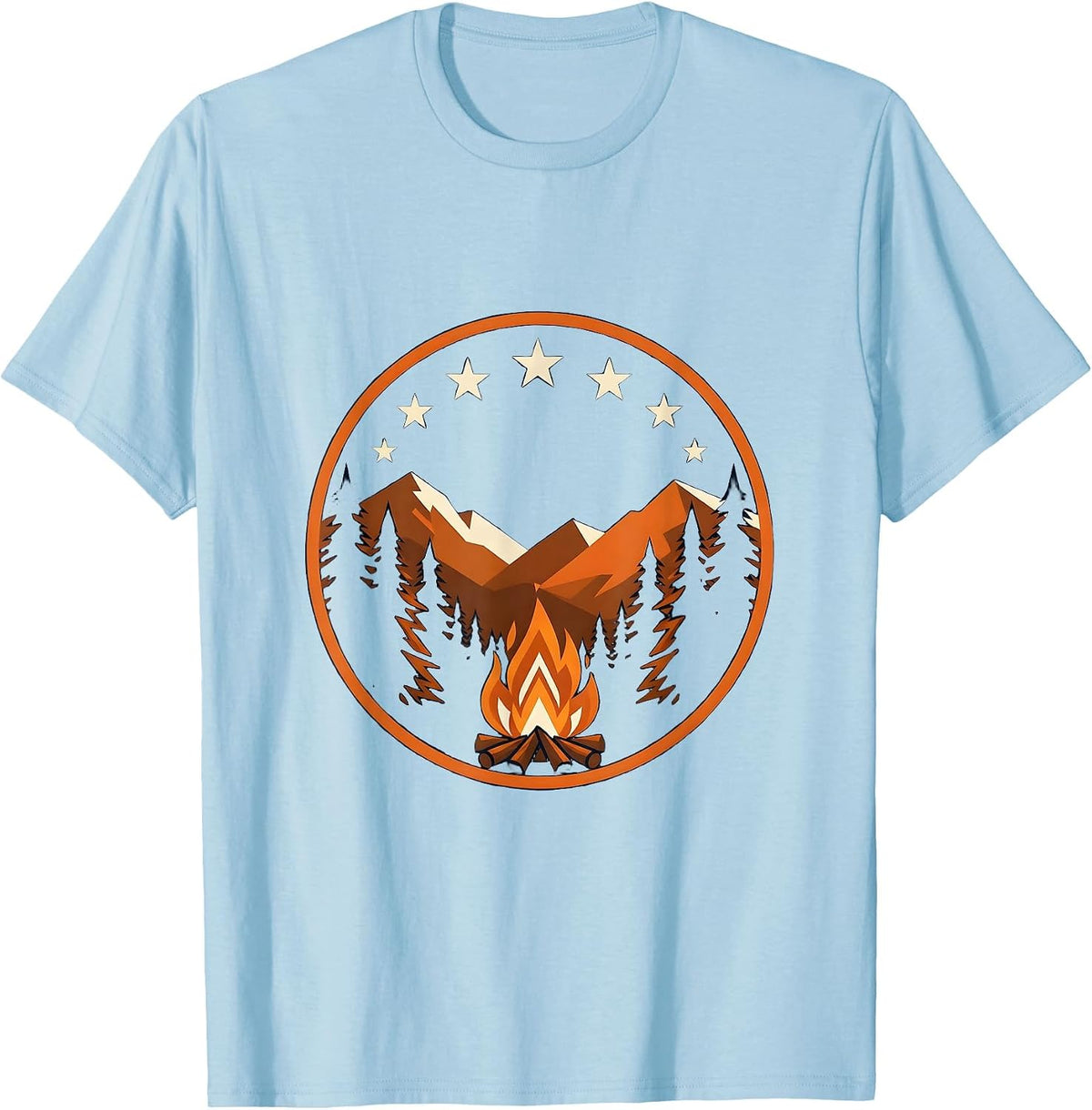 Men's Campfire Starry Night Outdoor Adventure Hiking T-Shirt - Baby Blue