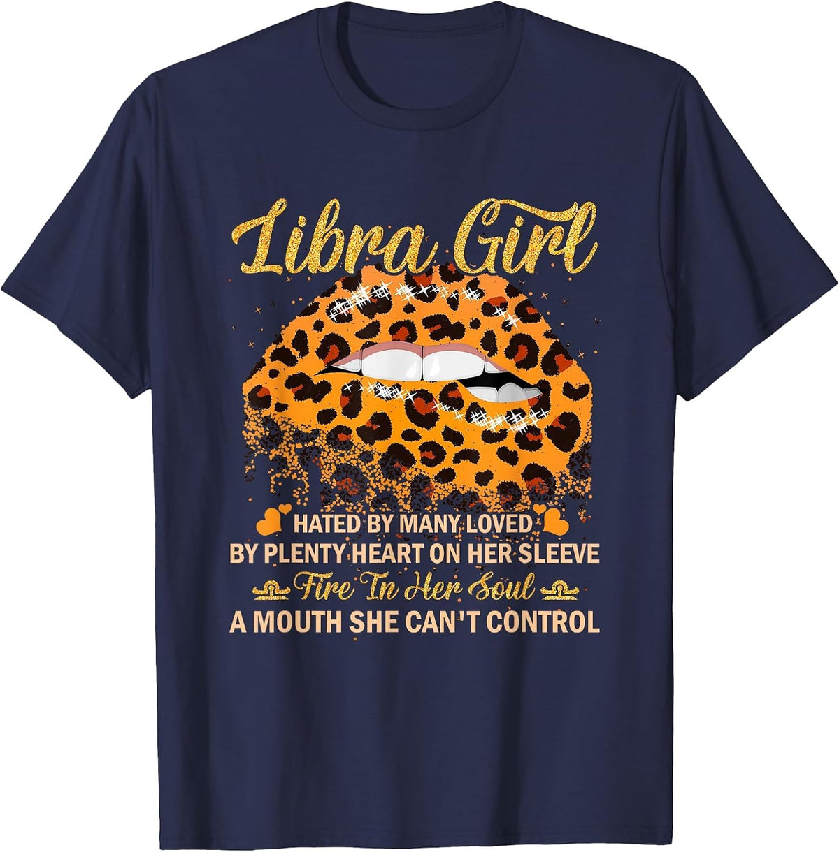 Libra Girl Birthday Leopard Sexy Lip Zodiac T-Shirt - Navy Blue