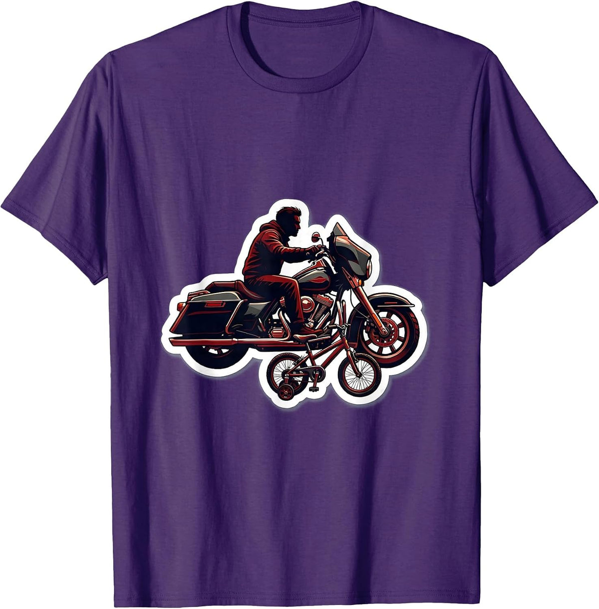 Dad and Son Motorcycle Bicycle Riding Duo T-Shirt - Purple