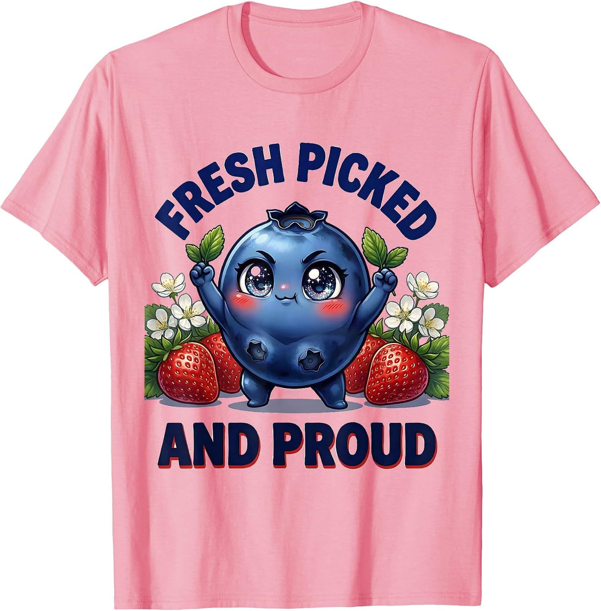 Men's Red White and Blueberries Fresh Picked Design T-Shirt - Pink