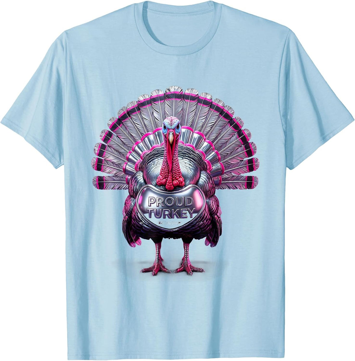 Men's Proud Turkey Enthusiast Funny Turkey Design T-Shirt - Baby Blue
