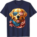 Golden Retriever Dog American Flag Sunglasses 4th of July T-Shirt - Navy Blue
