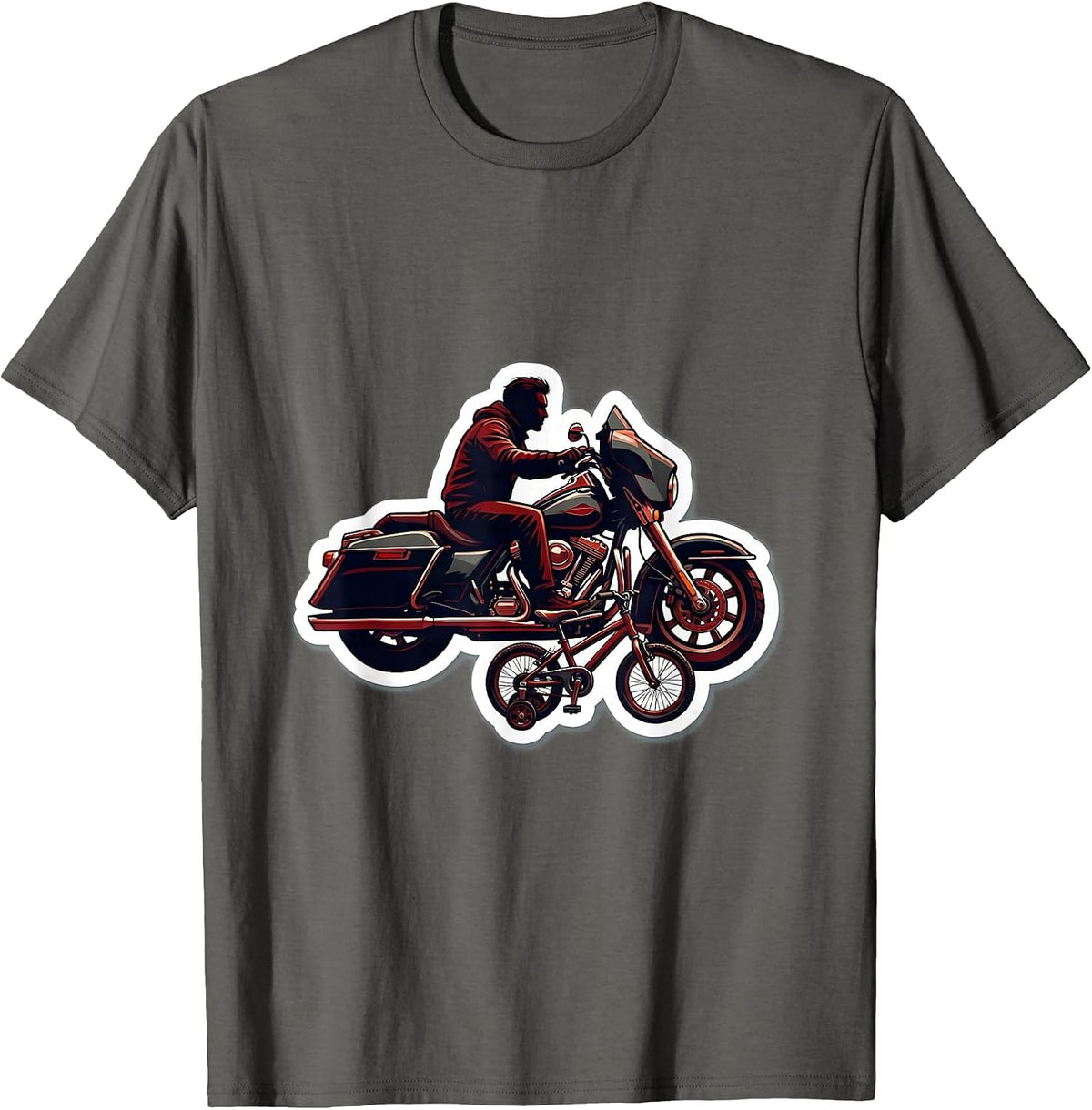 Dad and Son Motorcycle Bicycle Riding Duo T-Shirt - Asphalt Grey